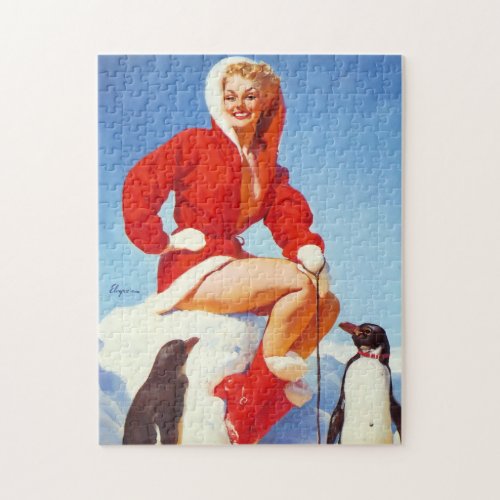 Vintage Retro Christmas Pin UP Girl Jigsaw Puzzle