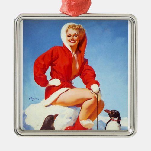 Vintage Retro Christmas Pin UP Girl Metal Ornament