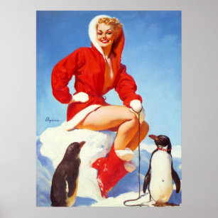 Vintage Retro Christmas Pin UP Girl Poster