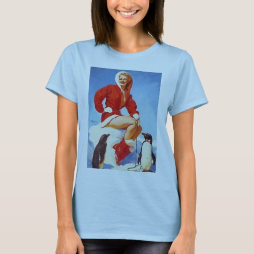 Vintage Retro Christmas Pin UP Girl T_Shirt