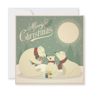 Vintage Retro Christmas Polar Bear Family Holiday Card