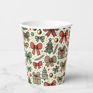 Vintage Retro Christmas Polka Dots Bows Pattern Paper Cups