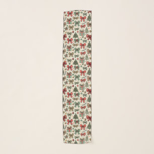 Vintage Retro Christmas Polka Dots Bows Pattern Scarf