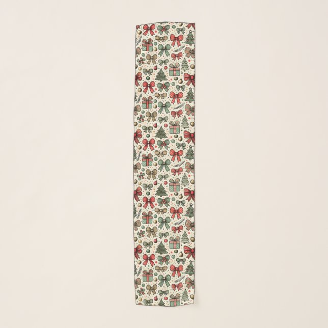Vintage Retro Christmas Polka Dots Bows Pattern Scarf (Front)