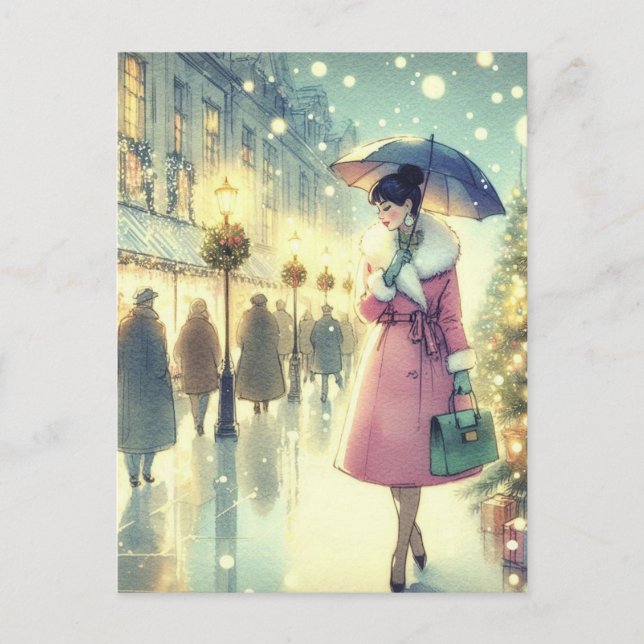 Vintage Retro Christmas Postcard (Front)