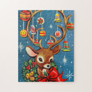 Vintage retro Christmas reindeer Holiday puzzle