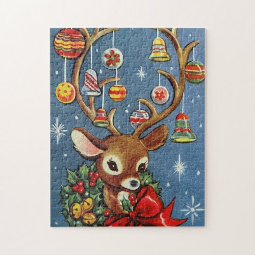 Vintage retro Christmas reindeer Holiday puzzle