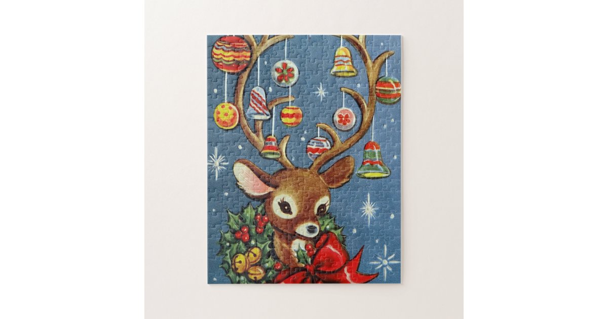 Vintage retro Christmas reindeer Holiday puzzle | Zazzle.com