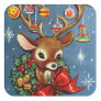 Vintage retro Christmas reindeer Holiday sticker