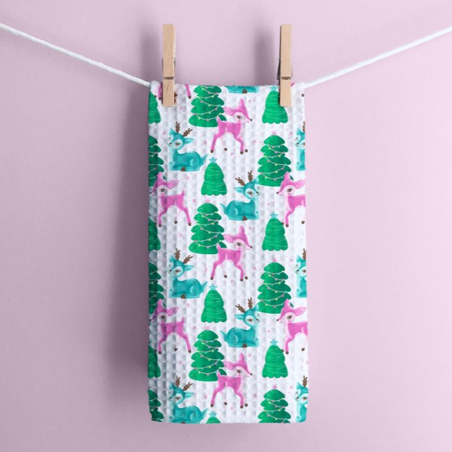 Vintage Retro Christmas Reindeer on White Kitchen Towel (Creator Uploaded)