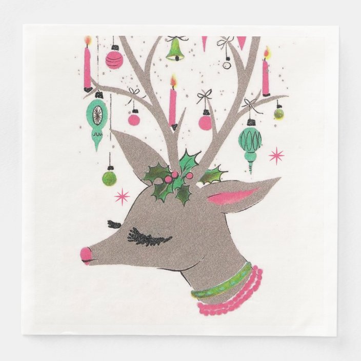 Vintage Retro Christmas Reindeer Party Napkins Zazzle Com