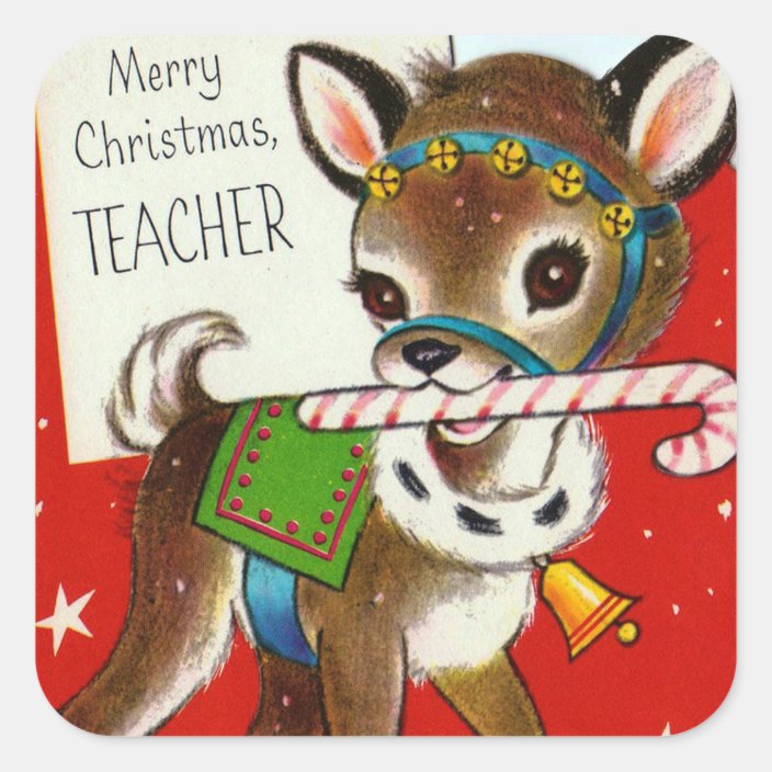 Vintage Retro Christmas Reindeer Teacher Sticker Zazzle Com