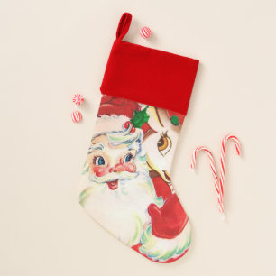 Vintage retro Christmas Santa and deer stocking