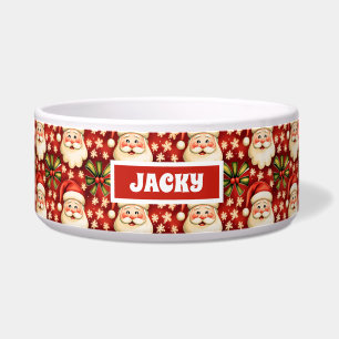 Vintage Retro Christmas Santa Claus and Bows Dog Bowl