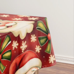 Vintage Retro Christmas Santa Claus and Bows Tablecloth
