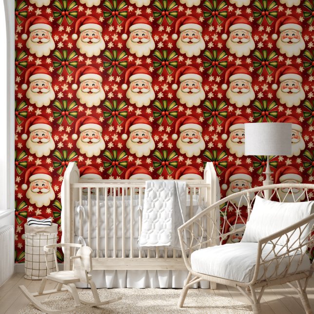 Vintage Retro Christmas Santa Claus and Bows Wallpaper (Kids)