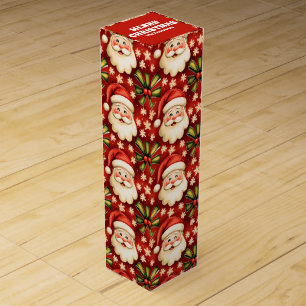 Vintage Retro Christmas Santa Claus and Bows Wine Box