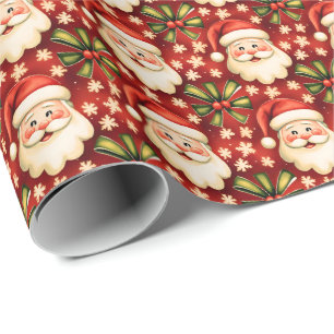 Vintage Retro Christmas Santa Claus and Bows Wrapping Paper