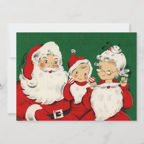 Vintage Retro Christmas Santa Claus and Family Holiday Card