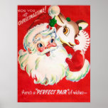 Vintage retro Christmas Santa Reindeer poster<br><div class="desc">design by www.etsy.com/Shop/VanityFlairDesign</div>