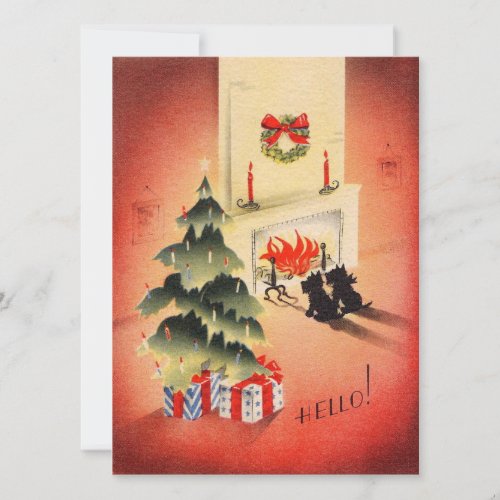 Vintage Retro Christmas Scotty Dogs Waiting Holiday Card
