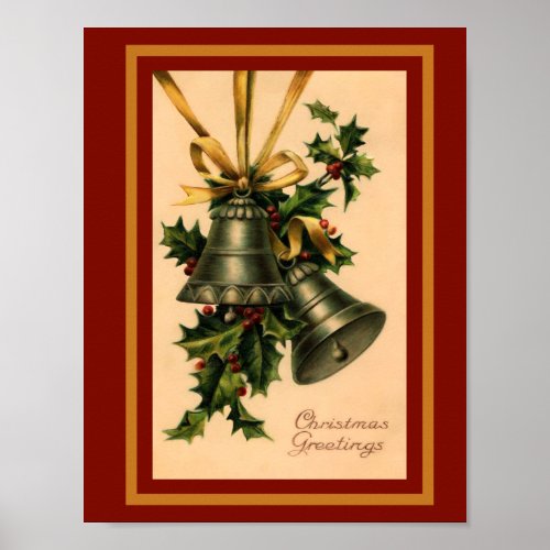Vintage Retro Christmas Silver Bells Poster