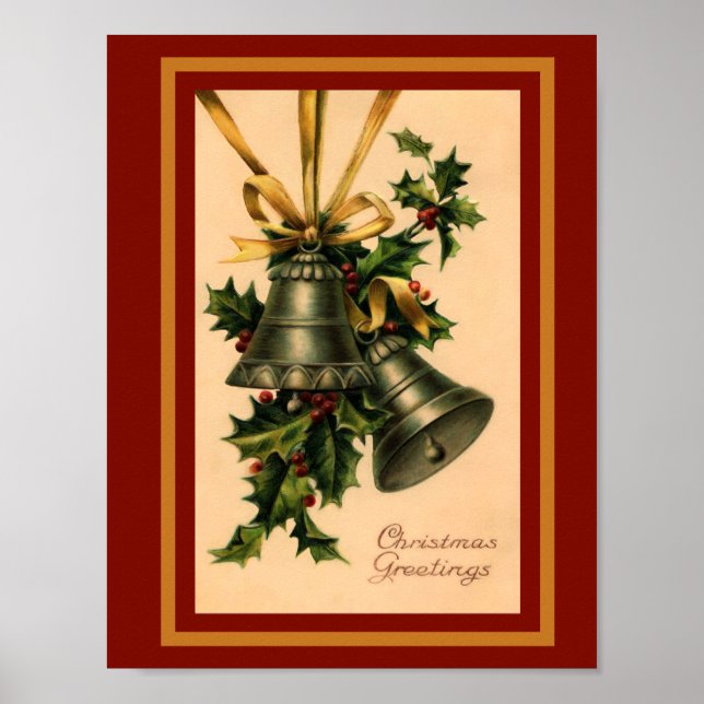 Vintage Retro Christmas Silver Bells Poster (Front)
