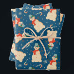 Vintage Retro Christmas Snowman and Candy Cane Wrapping Paper Sheets<br><div class="desc">Christmas snowman</div>