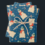 Vintage Retro Christmas Snowman and Candy Cane Wrapping Paper Sheets<br><div class="desc">Christmas snowman</div>