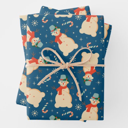 Vintage Retro Christmas Snowman and Candy Cane Wrapping Paper Sheets