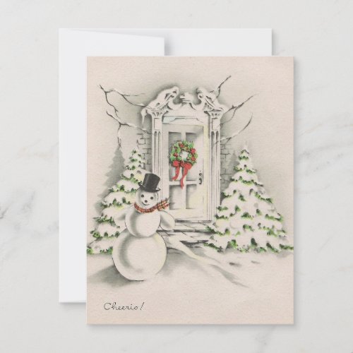 Vintage Retro Christmas Snowman Cheerio Holiday Card