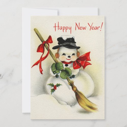 Vintage Retro Christmas Snowman Happy New Year Holiday Card