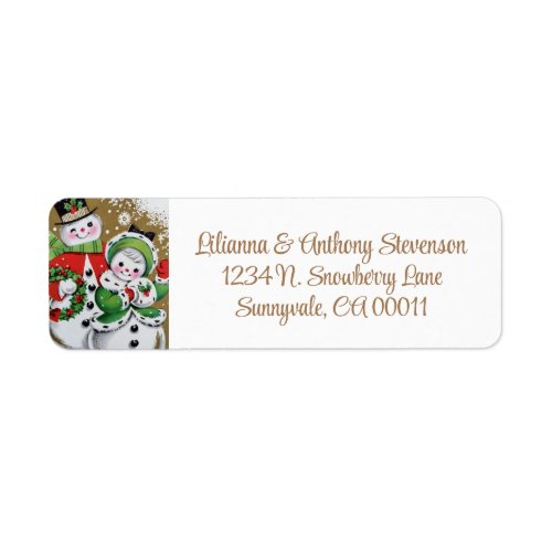 Vintage Retro Christmas Snowman Holiday Label