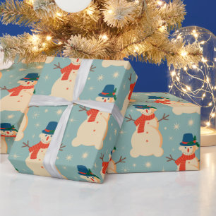 Vintage Retro Christmas Snowman Light Blue Wrapping Paper