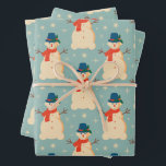 Vintage Retro Christmas Snowman Light Blue  Wrapping Paper Sheets<br><div class="desc">Christmas snowman</div>