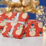 Vintage Retro Christmas Snowman Red  Wrapping Paper<br><div class="desc">Christmas snowman</div>