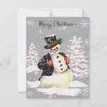 Vintage Retro Christmas Snowman Winter Scene Holid Holiday Card<br><div class="desc">Vintage Retro Christmas Snowman Winter Scene Holiday Card.</div>