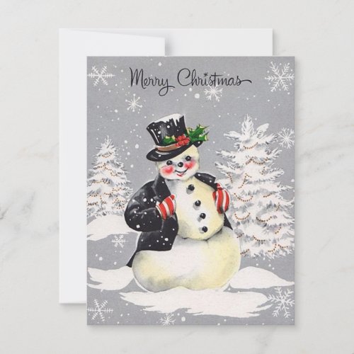 Vintage Retro Christmas Snowman Winter Scene Holid Holiday Card