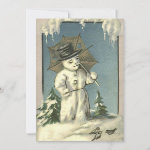Vintage Retro Christmas Snowman Winter Scene Holiday Card