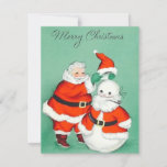 Vintage Retro Christmas Snowman with Santa Holiday Card<br><div class="desc">Vintage Retro Christmas Snowman With Santa Claus Winter Scene Holiday Card.</div>