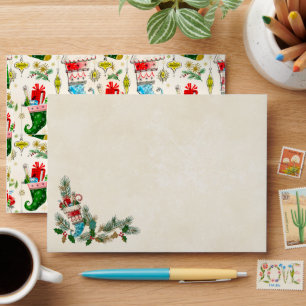Vintage Retro Christmas Stockings Envelope
