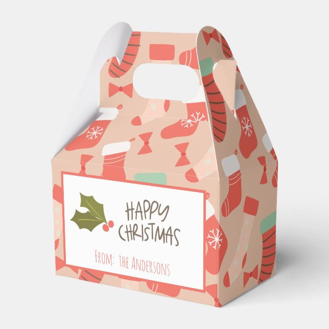 Vintage Retro Christmas Stockings Favor Boxes (Front Side)