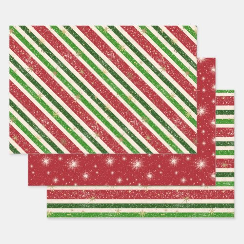 Vintage Retro Christmas Stripes and Stars Wrapping Paper Sheets