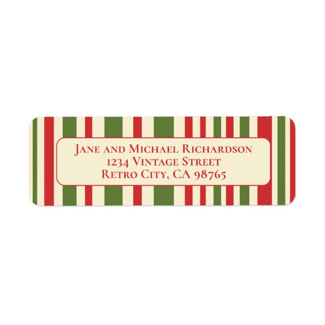 Vintage Retro Christmas Stripes Red Green Cream Label (Front)