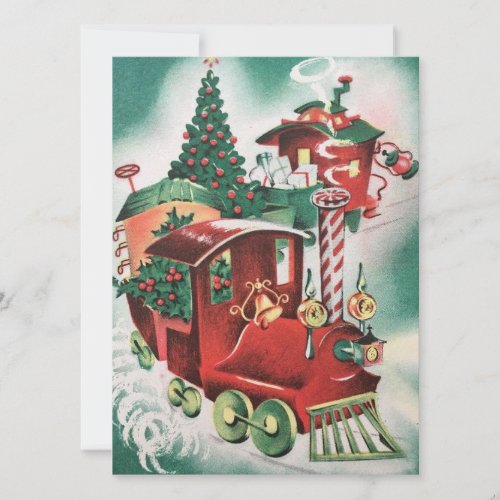 Vintage Retro Christmas Train Holiday Card