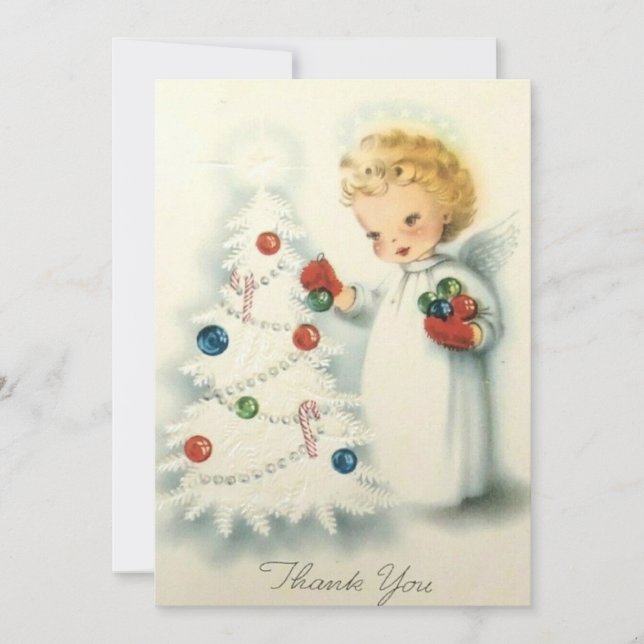 Vintage Retro Christmas Tree Angel Holiday Card (Front)