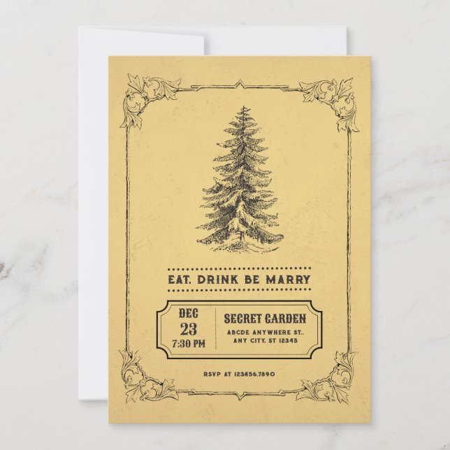 vintage retro christmas tree invitation (Front)