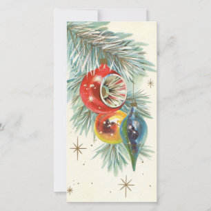 Vintage Retro Christmas Tree Ornaments Holiday Card