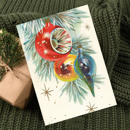 Vintage Retro Christmas Tree Ornaments Holiday Card