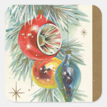 Vintage Retro Christmas Tree Ornaments Square Sticker